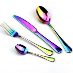 JANKNG Stainless Steel Dinnerware Set Rainbow Colorful Cutlery Dishwasher Safe Dinner Western Tableware Kitchen Accessories