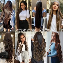 Synthetic Natural Wavy No Clip Fish Line Invisible Hair Extensions Mixed Color Blonde Black Artificial False Hair Piece ForWomen