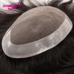 Male Hair Prosthesis Men Wig Mono NPU Toupee Human Hair System Wave Curly Indian Human Hair Replacement Natural Color With Grey