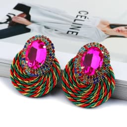 Fashion Ethnic Style Cotton Cord Weave Round Ear Accessories Vintage Sparkly Crystal Dangle Earrings For Women Luxury Jewelry