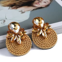 Fashion Ethnic Style Cotton Cord Weave Round Ear Accessories Vintage Sparkly Crystal Dangle Earrings For Women Luxury Jewelry