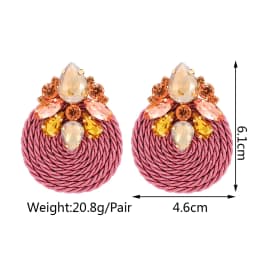 Fashion Ethnic Style Cotton Cord Weave Round Ear Accessories Vintage Sparkly Crystal Dangle Earrings For Women Luxury Jewelry