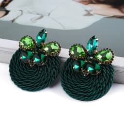 Fashion Ethnic Style Cotton Cord Weave Round Ear Accessories Vintage Sparkly Crystal Dangle Earrings For Women Luxury Jewelry