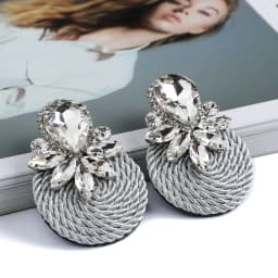 Fashion Ethnic Style Cotton Cord Weave Round Ear Accessories Vintage Sparkly Crystal Dangle Earrings For Women Luxury Jewelry