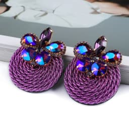 Fashion Ethnic Style Cotton Cord Weave Round Ear Accessories Vintage Sparkly Crystal Dangle Earrings For Women Luxury Jewelry