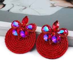 Fashion Ethnic Style Cotton Cord Weave Round Ear Accessories Vintage Sparkly Crystal Dangle Earrings For Women Luxury Jewelry