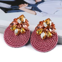 Fashion Ethnic Style Cotton Cord Weave Round Ear Accessories Vintage Sparkly Crystal Dangle Earrings For Women Luxury Jewelry