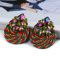 Fashion Ethnic Style Cotton Cord Weave Round Ear Accessories Vintage Sparkly Crystal Dangle Earrings For Women Luxury Jewelry