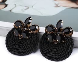 Fashion Ethnic Style Cotton Cord Weave Round Ear Accessories Vintage Sparkly Crystal Dangle Earrings For Women Luxury Jewelry