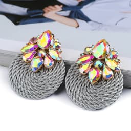 Fashion Ethnic Style Cotton Cord Weave Round Ear Accessories Vintage Sparkly Crystal Dangle Earrings For Women Luxury Jewelry