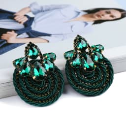 Fashion Ethnic Style Cotton Cord Weave Round Ear Accessories Vintage Sparkly Crystal Dangle Earrings For Women Luxury Jewelry