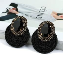 Fashion Ethnic Style Cotton Cord Weave Round Ear Accessories Vintage Sparkly Crystal Dangle Earrings For Women Luxury Jewelry