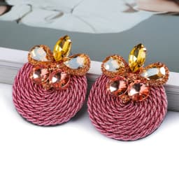 Fashion Ethnic Style Cotton Cord Weave Round Ear Accessories Vintage Sparkly Crystal Dangle Earrings For Women Luxury Jewelry