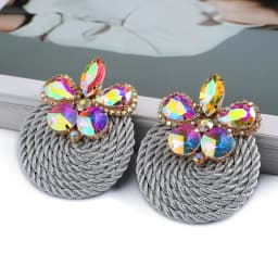 Fashion Ethnic Style Cotton Cord Weave Round Ear Accessories Vintage Sparkly Crystal Dangle Earrings For Women Luxury Jewelry