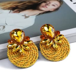 Fashion Ethnic Style Cotton Cord Weave Round Ear Accessories Vintage Sparkly Crystal Dangle Earrings For Women Luxury Jewelry