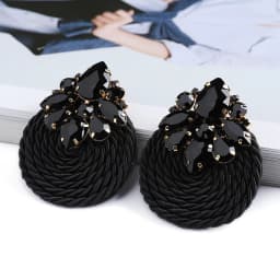 Fashion Ethnic Style Cotton Cord Weave Round Ear Accessories Vintage Sparkly Crystal Dangle Earrings For Women Luxury Jewelry