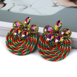 Fashion Ethnic Style Cotton Cord Weave Round Ear Accessories Vintage Sparkly Crystal Dangle Earrings For Women Luxury Jewelry