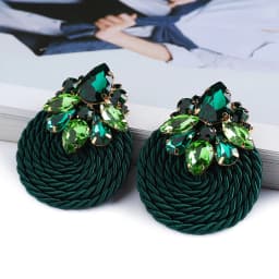 Fashion Ethnic Style Cotton Cord Weave Round Ear Accessories Vintage Sparkly Crystal Dangle Earrings For Women Luxury Jewelry