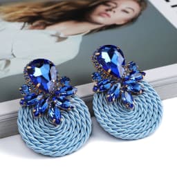 Fashion Ethnic Style Cotton Cord Weave Round Ear Accessories Vintage Sparkly Crystal Dangle Earrings For Women Luxury Jewelry