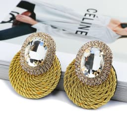 Fashion Ethnic Style Cotton Cord Weave Round Ear Accessories Vintage Sparkly Crystal Dangle Earrings For Women Luxury Jewelry