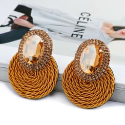 Fashion Ethnic Style Cotton Cord Weave Round Ear Accessories Vintage Sparkly Crystal Dangle Earrings For Women Luxury Jewelry
