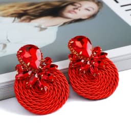 Fashion Ethnic Style Cotton Cord Weave Round Ear Accessories Vintage Sparkly Crystal Dangle Earrings For Women Luxury Jewelry