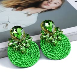 Fashion Ethnic Style Cotton Cord Weave Round Ear Accessories Vintage Sparkly Crystal Dangle Earrings For Women Luxury Jewelry