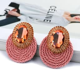 Fashion Ethnic Style Cotton Cord Weave Round Ear Accessories Vintage Sparkly Crystal Dangle Earrings For Women Luxury Jewelry