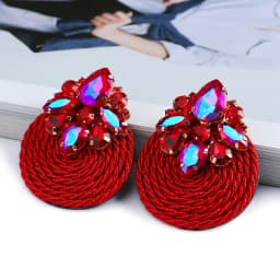 Fashion Ethnic Style Cotton Cord Weave Round Ear Accessories Vintage Sparkly Crystal Dangle Earrings For Women Luxury Jewelry