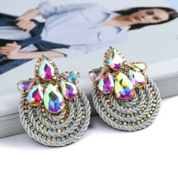 Fashion Ethnic Style Cotton Cord Weave Round Ear Accessories Vintage Sparkly Crystal Dangle Earrings For Women Luxury Jewelry