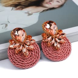 Fashion Ethnic Style Cotton Cord Weave Round Ear Accessories Vintage Sparkly Crystal Dangle Earrings For Women Luxury Jewelry