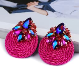 Fashion Ethnic Style Cotton Cord Weave Round Ear Accessories Vintage Sparkly Crystal Dangle Earrings For Women Luxury Jewelry