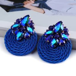 Fashion Ethnic Style Cotton Cord Weave Round Ear Accessories Vintage Sparkly Crystal Dangle Earrings For Women Luxury Jewelry