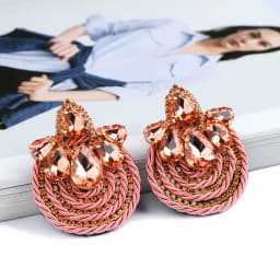 Fashion Ethnic Style Cotton Cord Weave Round Ear Accessories Vintage Sparkly Crystal Dangle Earrings For Women Luxury Jewelry