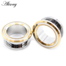Alisouy 2PCS 6-25mm Stainless Steel Unscrew Round Ear Plugs Tunnels Expander Stretchers Gauges Earrings Piercing Body Jewelry