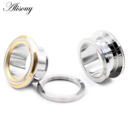 Alisouy 2PCS 6-25mm Stainless Steel Unscrew Round Ear Plugs Tunnels Expander Stretchers Gauges Earrings Piercing Body Jewelry