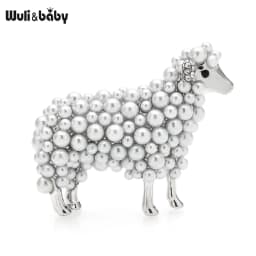 Wuli&baby 2-color Pearl Sheep Brooches For Women Unisex Lovely Animal Party Casual Brooch Pins Gifts