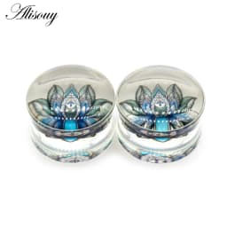 Alisouy 2pcs Wolf Fish Flower Feather Transparent Acrylic Ear Plugs Expanders Tunnels Strechers Earring Piercing Body Jewelry