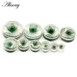 Alisouy 2pcs Wolf Fish Flower Feather Transparent Acrylic Ear Plugs Expanders Tunnels Strechers Earring Piercing Body Jewelry
