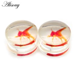 Alisouy 2pcs Wolf Fish Flower Feather Transparent Acrylic Ear Plugs Expanders Tunnels Strechers Earring Piercing Body Jewelry