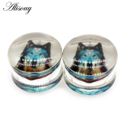 Alisouy 2pcs Wolf Fish Flower Feather Transparent Acrylic Ear Plugs Expanders Tunnels Strechers Earring Piercing Body Jewelry