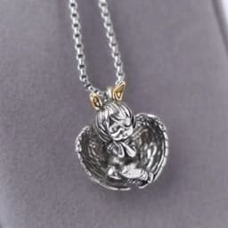 Classic Angel Pendant Necklace Handmade Seraph Prayer Pendant Long Chain Necklace Men Women Jewelry Anniversary Gift