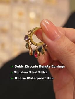Yhpup Stainless Steel Colorful Cubic Zirconia Hoop Earrings for Women Exquisite Fashion Metal Texture Geometric Earrings Gift
