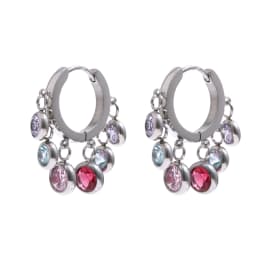 Yhpup Stainless Steel Colorful Cubic Zirconia Hoop Earrings for Women Exquisite Fashion Metal Texture Geometric Earrings Gift
