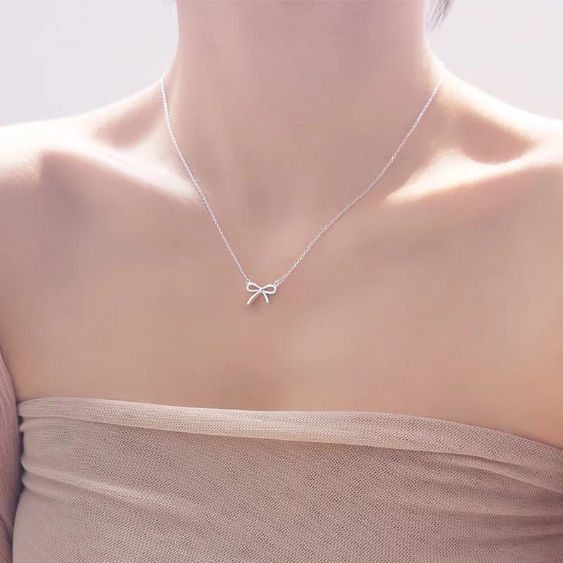 LIVVY Delicate Silver Color Bowknot Pendant Necklaces For Women Unique Design Fashion Handmade Jewelry Gift