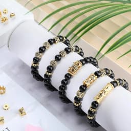 3pcs Micro Pave Zirconia Beads Round Geometry Metal Cubic Zircon Beads for DIY Bracelet Necklace Design Jewelry Crafts Making