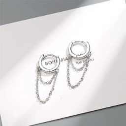 Silver Color Punk Style Double Layer Chain Hoop Earring For Women Gold Color Ear Jewelry 2022 New Earrings