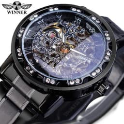 Winner Transparent Fashion Diamond Luminous Gear Movement Royal Design Men Top Brand Luxury Male Mechanical Skeleton Wrist Watch