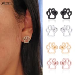 New Small Stainless Steel Earrings for Women Girls Black Animal Dog Paw Earrings Bee Cat Snake Hedgehog Piercing Jewelry Gifts
