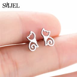 New Small Stainless Steel Earrings for Women Girls Black Animal Dog Paw Earrings Bee Cat Snake Hedgehog Piercing Jewelry Gifts